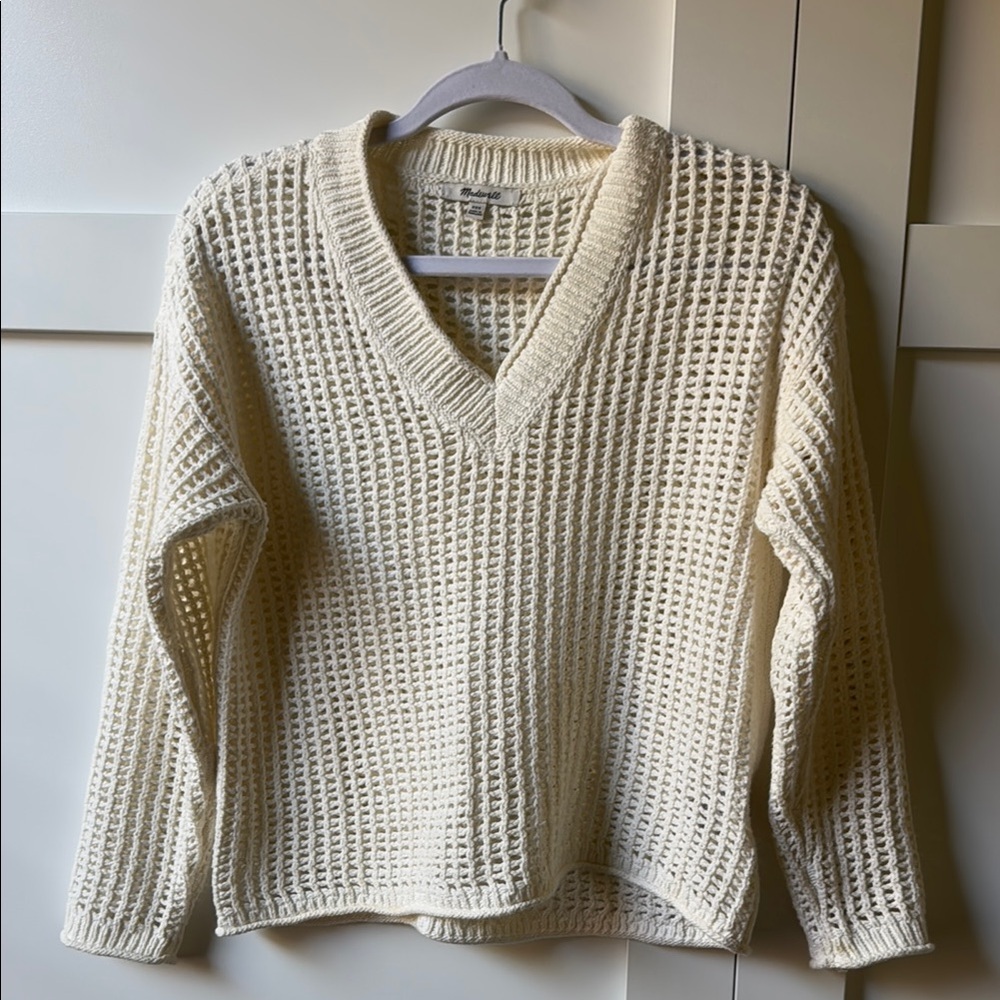 Madewell Cream V-Neck Sweater Relaxed Fit